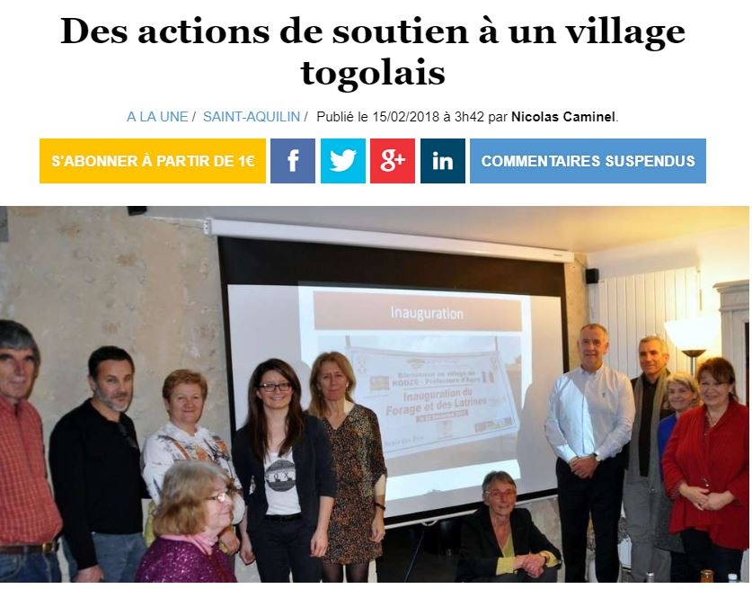 15/02/2018 - Ouest France - Des actions de soutien à un village togolais