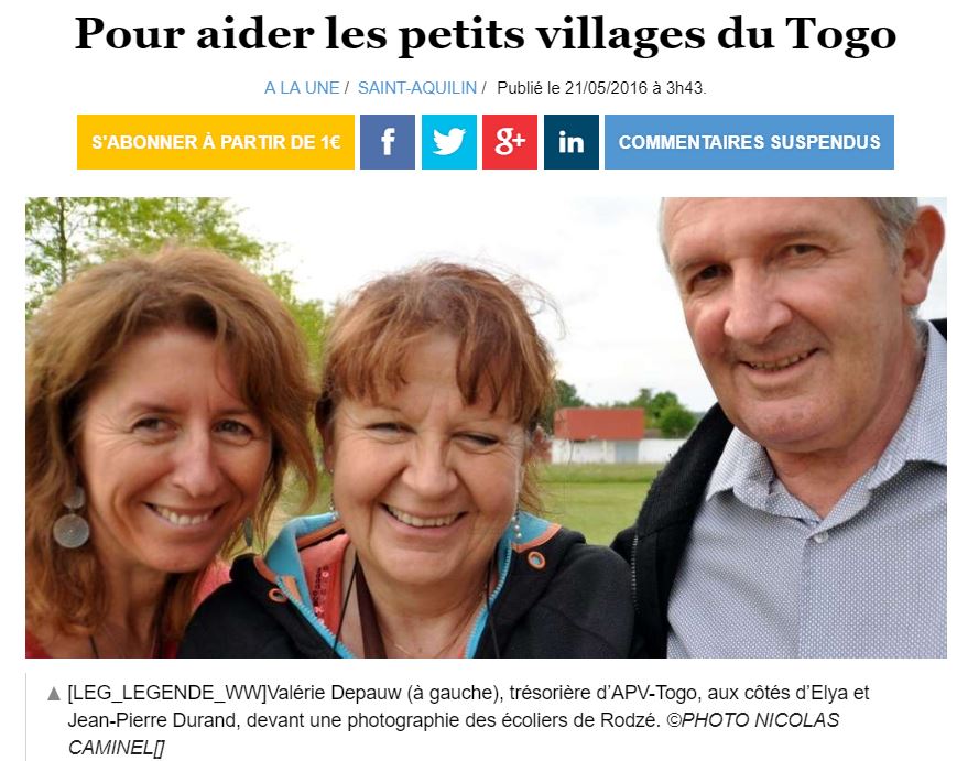 21/05/2016 - Ouest France - Pour aider les petits villages du Togo